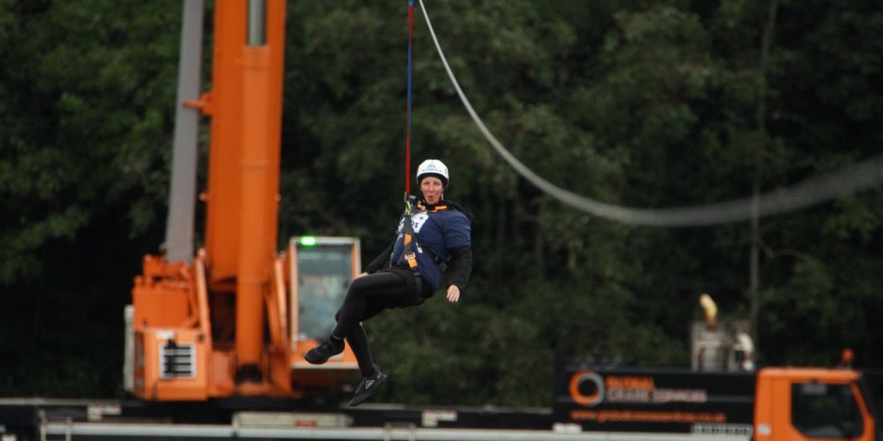 Hanging on the zipline